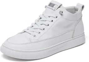 Women's Soft Microfiber Leather White Sneakers High Top Lace-Up Casual Tennis Shoes