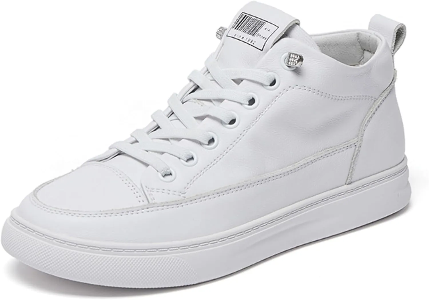 Women's Soft Microfiber Leather White Sneakers High Top Lace-Up Casual Tennis Shoes