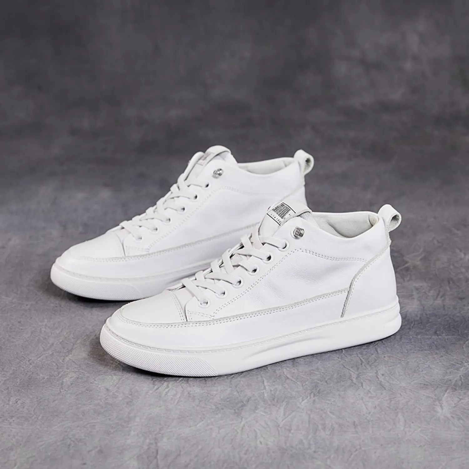 Women's Soft Microfiber Leather White Sneakers High Top Lace-Up Casual Tennis Shoes