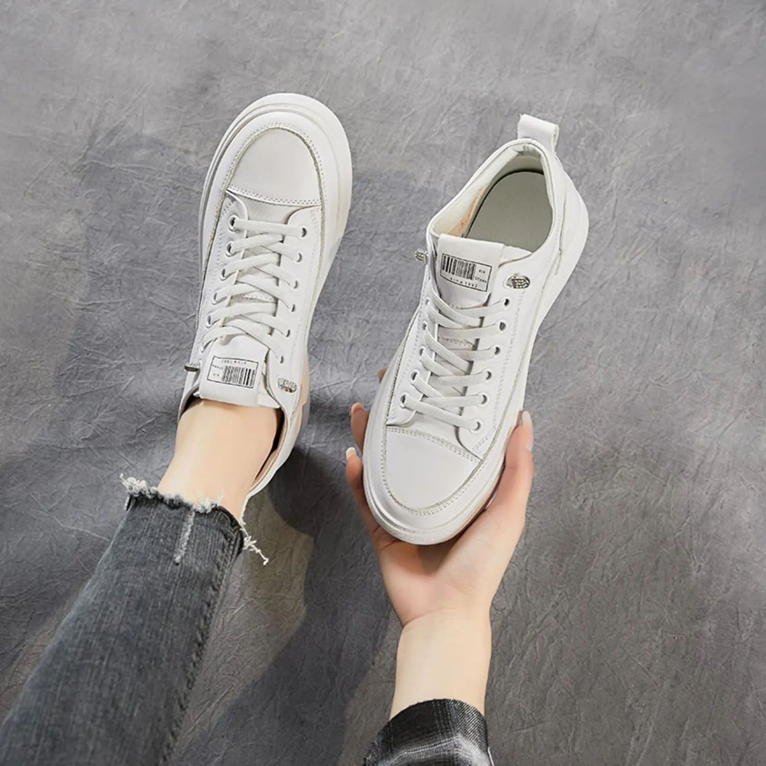 Women's Soft Microfiber Leather White Sneakers High Top Lace-Up Casual Tennis Shoes
