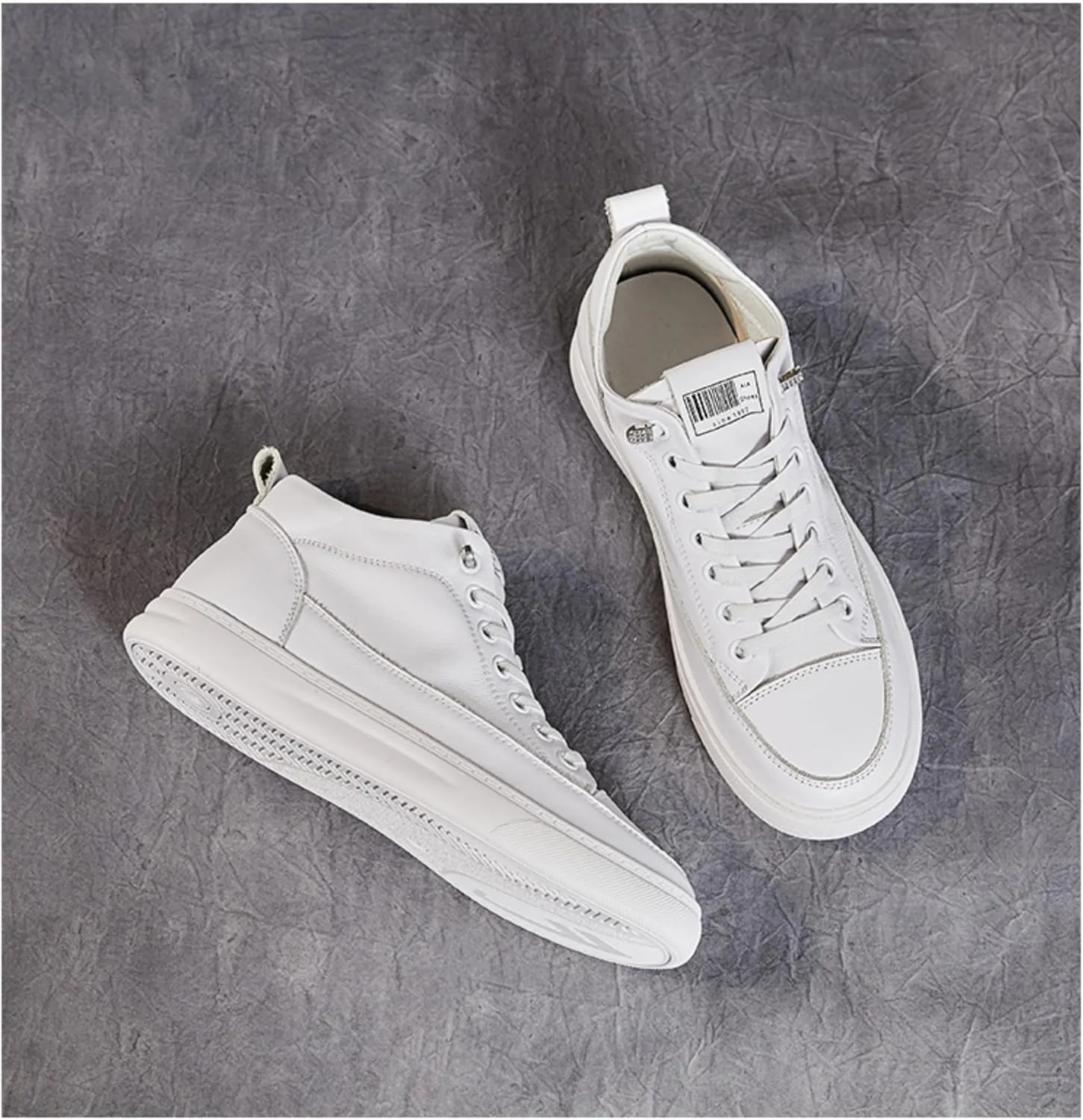 Women's Soft Microfiber Leather White Sneakers High Top Lace-Up Casual Tennis Shoes