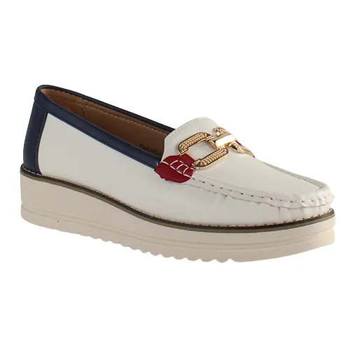 Zanni Ladies Loafers - Pakundia - White/Navy/Red